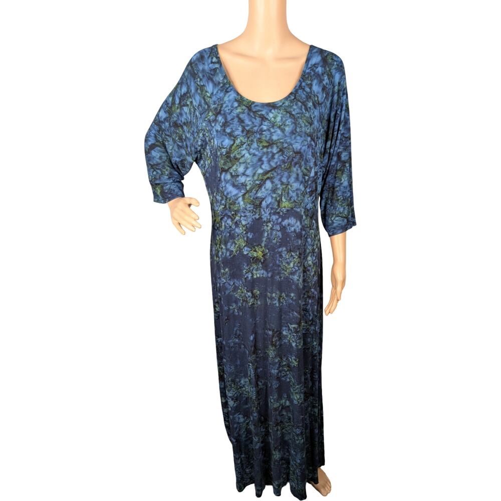 Pyramid Collection Blue Green Tie Dye Maxi Dress SZ XL Whimsigoth Boho Festival